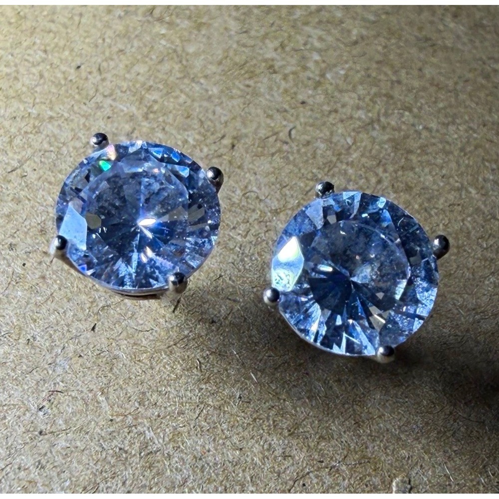 Sterling Silver 925 Round Cut Cubic Zirconia Stud Earrings 8mm Basket Setting